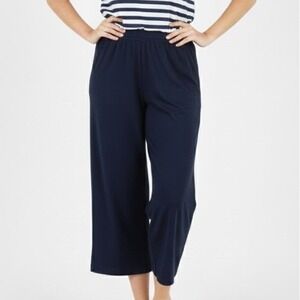 NEW Splendid Womens Navy Wide Leg Cropped‎ Pants XL Linen Blend Preppy Coastal